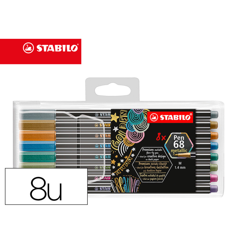 Rotulador stabilo punta de fibra pen 68 metallic estuche plastico de 8 unidades colores surtidos