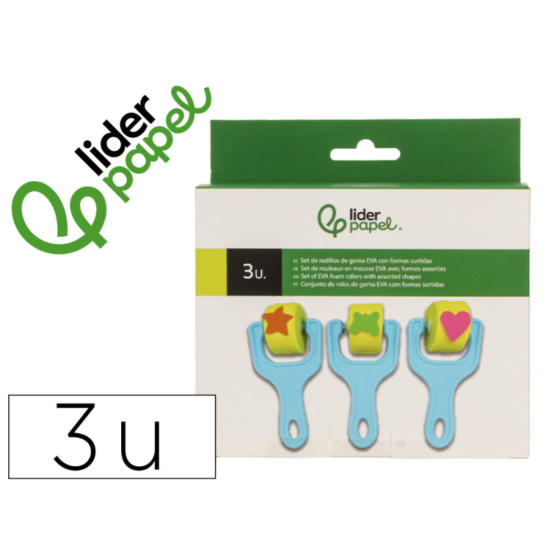 Esponja manualidades liderpapel rodillo con formas goma eva caja con 3 unidades