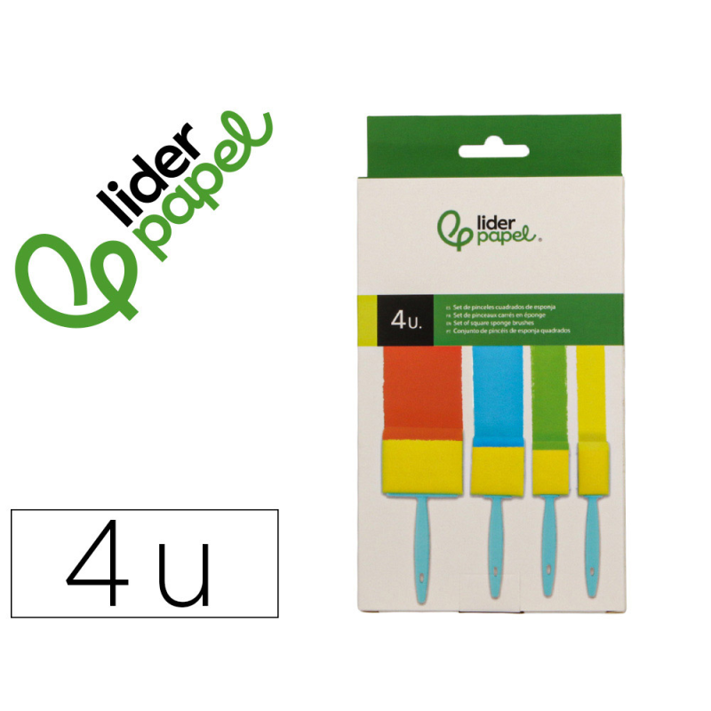 Esponja manualidades liderpapel pincel cuadrado goma foam caja con 4 unidades 25/40/50/75 mm