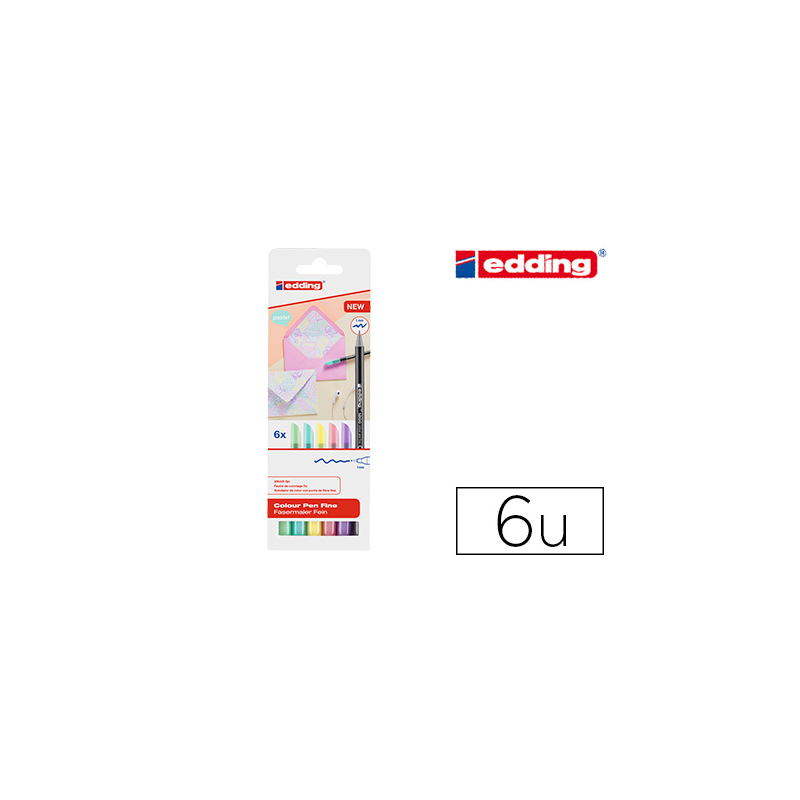 Rotulador edding punta fibra 1200 pastel punta redonda 1 mm estuche de 6 unidades colores surtidos