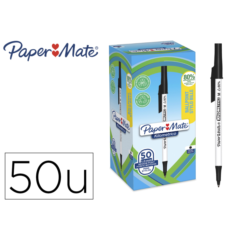 Boligrafo paper mate kilometrico punta 1 mm plastico reciclado 80% color negro