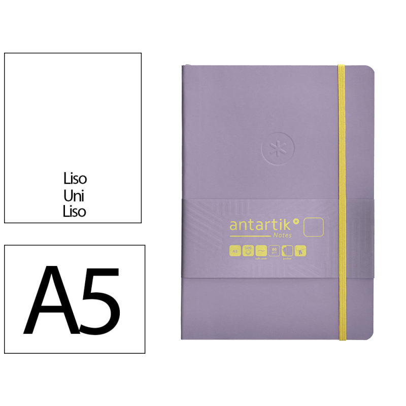 Cuaderno con gomilla antartik notes tapa blanda a5 hojas lisas morado y amarillo 80 hojas 80 gr fsc