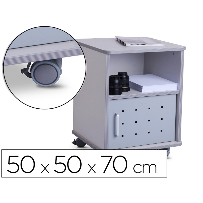 Mesa auxiliar rocada rd-4030 para fotocopiadoras/fax melamina con ruedas y puerta metalica gris 47x49x68 cm