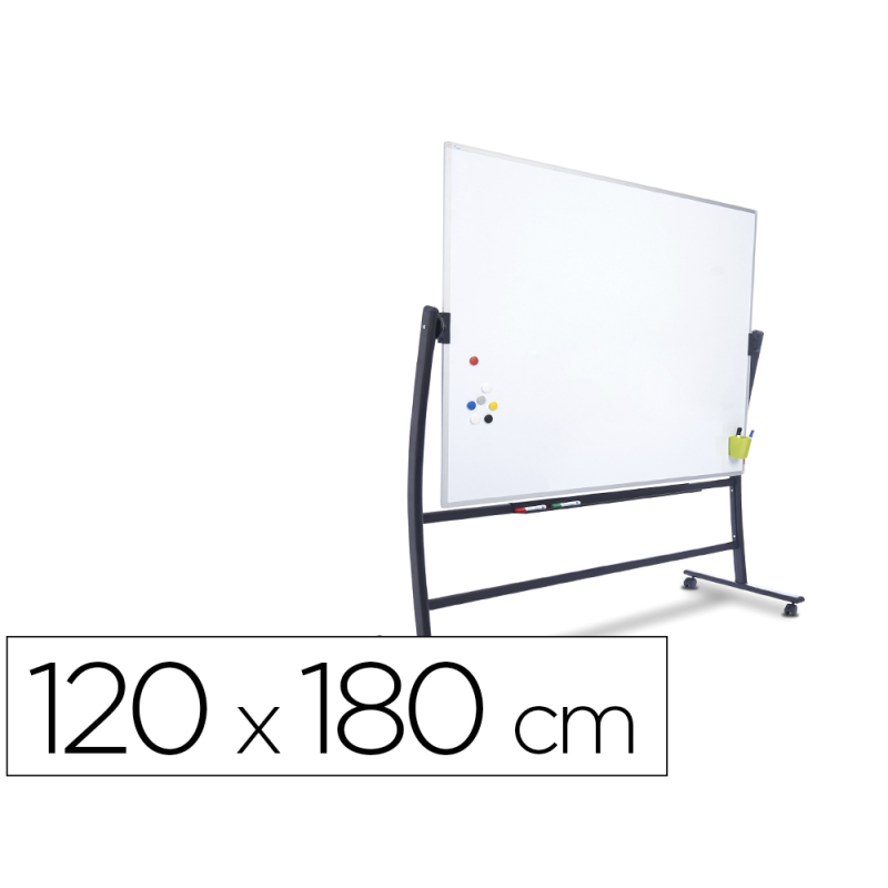 Pizarra blanca rocada acero vitrificado magnetico marco aluminio doble cara volteable curve 120x180 cm