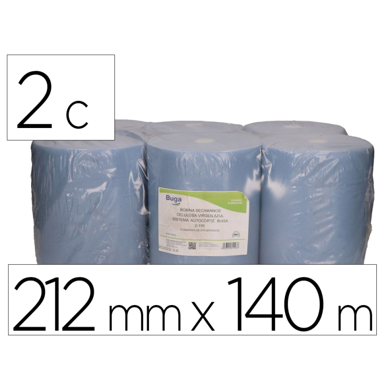 Papel secamanos bunzl 2 capas greensource celulosa reciclada azul 212mm x 140mt sistema autocorte paquete de 6 rollos