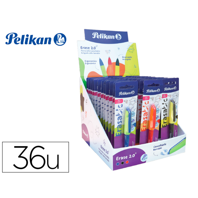 Expositor pelikan sobremesa erase 2.0 contenido 60 rollers colores surtidos y 36 recambios colores surtidos