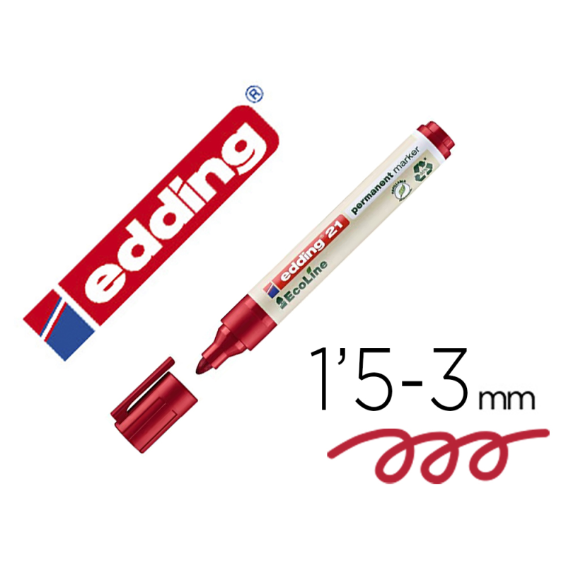 Rotulador edding 21 marcador permanente ecoline 90% reciclado color rojo punta redonda 1,5-3 mm recargable