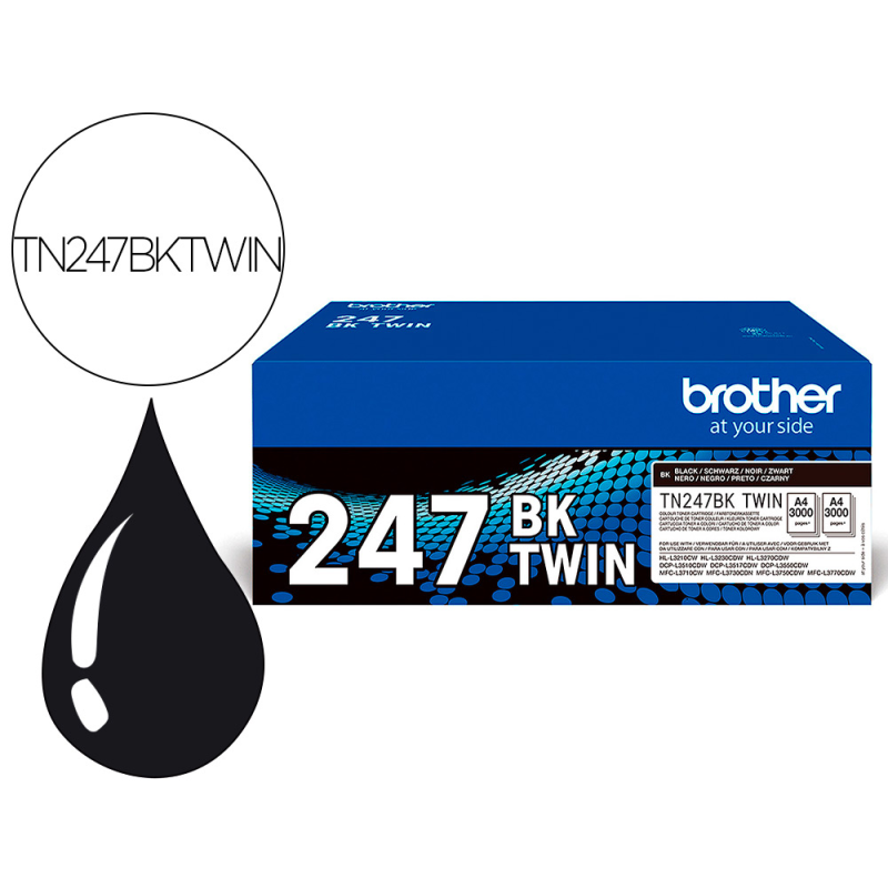 Toner brother tn247bk dcp-l3510cdw / hl-l3270cdw / mfc-l3710cw negro 3000 paginas pack 2 unidades