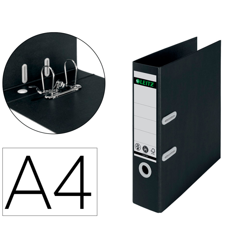 Archivador de palanca leitz recycle din a4 carton reciclado y reciclable 100% 180 lomo 80 mm negro