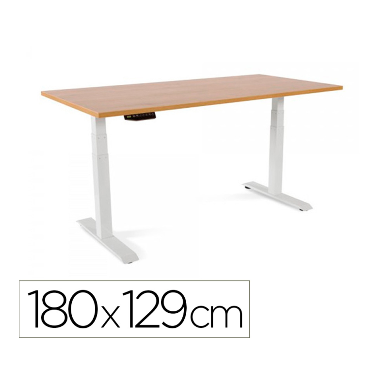 Mesa rocada regulable en altura electricamente hasta 129 cm estructura de acero tablero 180 cm color roble