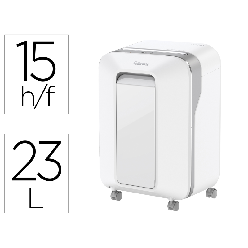 Destructora de documentos fellowes lx201 capacidad de 12 h seguridad p5 clips grapas y tarjetas 23l blanca