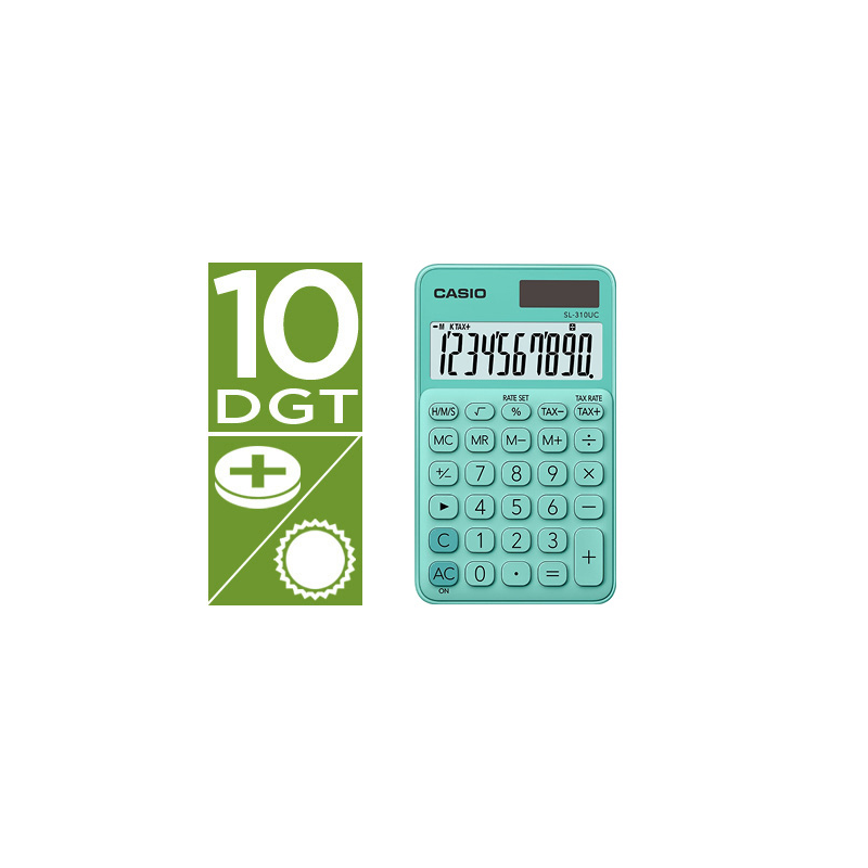 Calculadora casio sl-310uc-gn bolsillo 10 digitos tax +/- tecla color verde