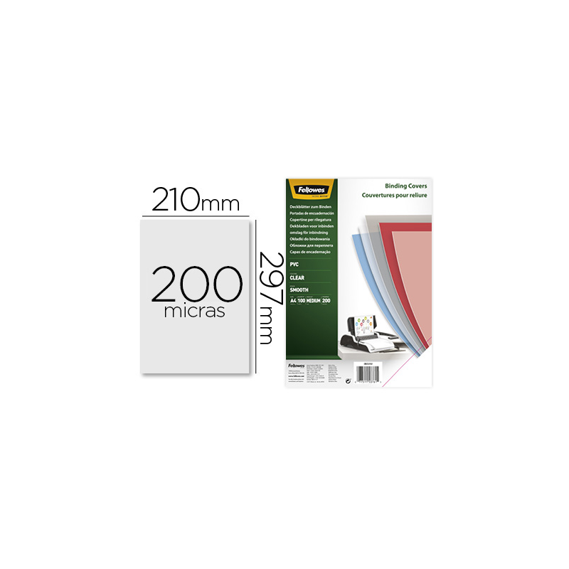 Tapa de encuadernacion fellowes din a4 pvc transparente cristal 200 micras pack de 100 unidades