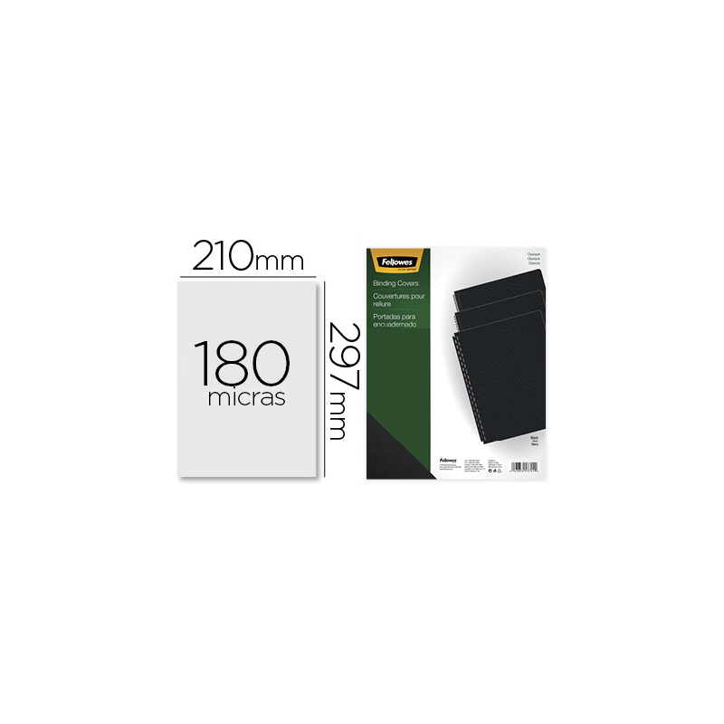 Tapa de encuadernacion fellowes din a4 pvc opaco negro 180 micras pack de 100 unidades