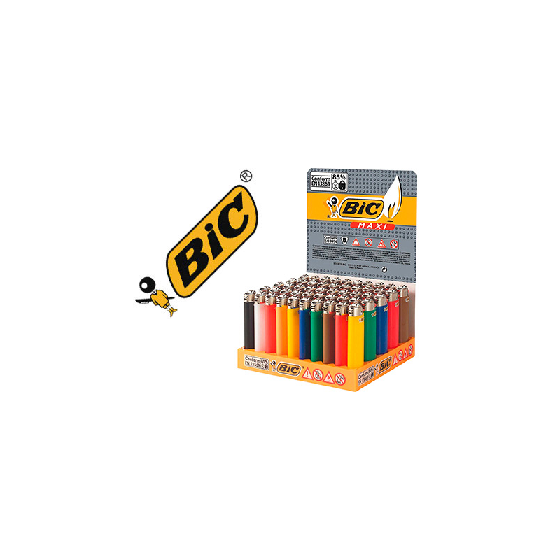 Encendedor bic maxi j26 expositor de 50 unidades colores surtidos