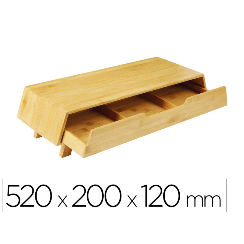Soporte para pantalla cep bambu con cajon tres departamentos 520x200x120 mm
