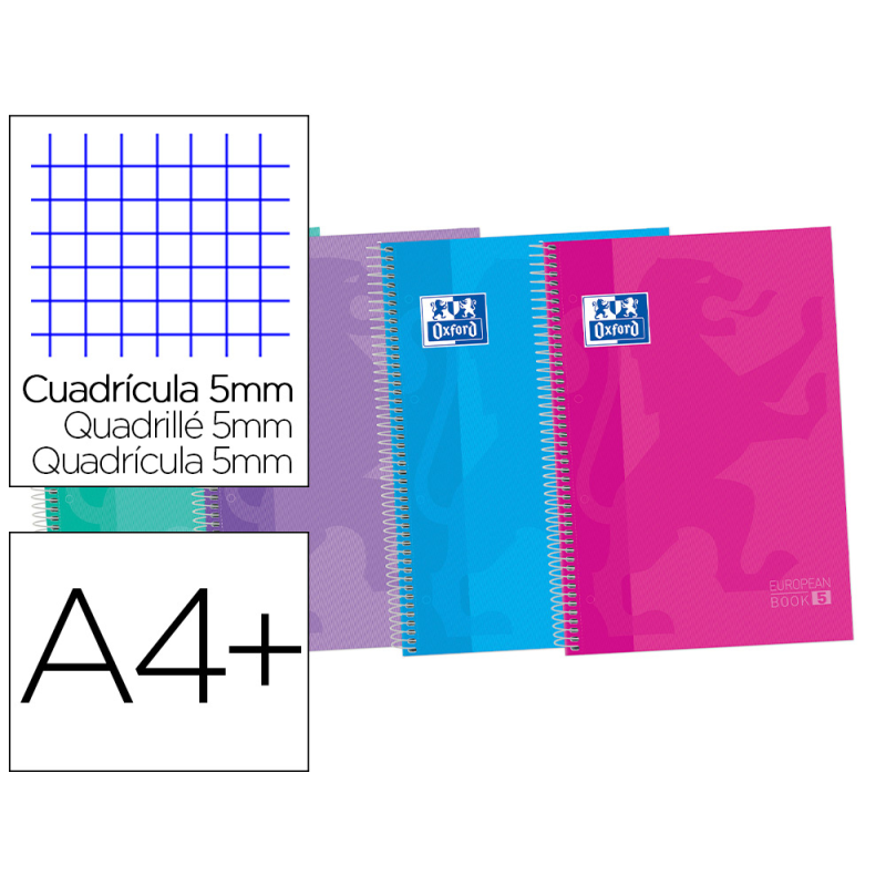 Cuaderno espiral oxford ebook 5 tapa extradura din a4+ 120 hojas cuadro 5 mm con margen tendencia 50% hojas gratis