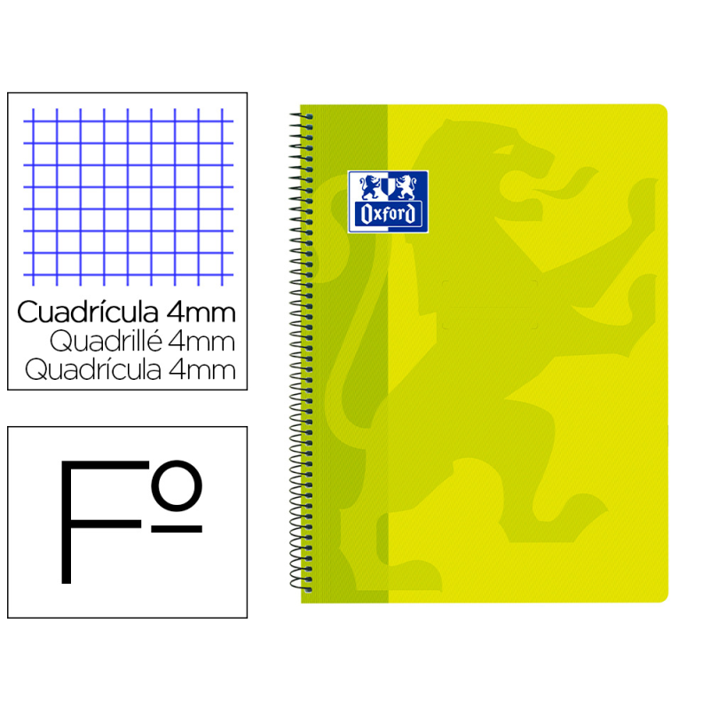 Cuaderno espiral oxford school classic tapa polipropileno folio 80 hojas cuadro 4 mm con margen lima