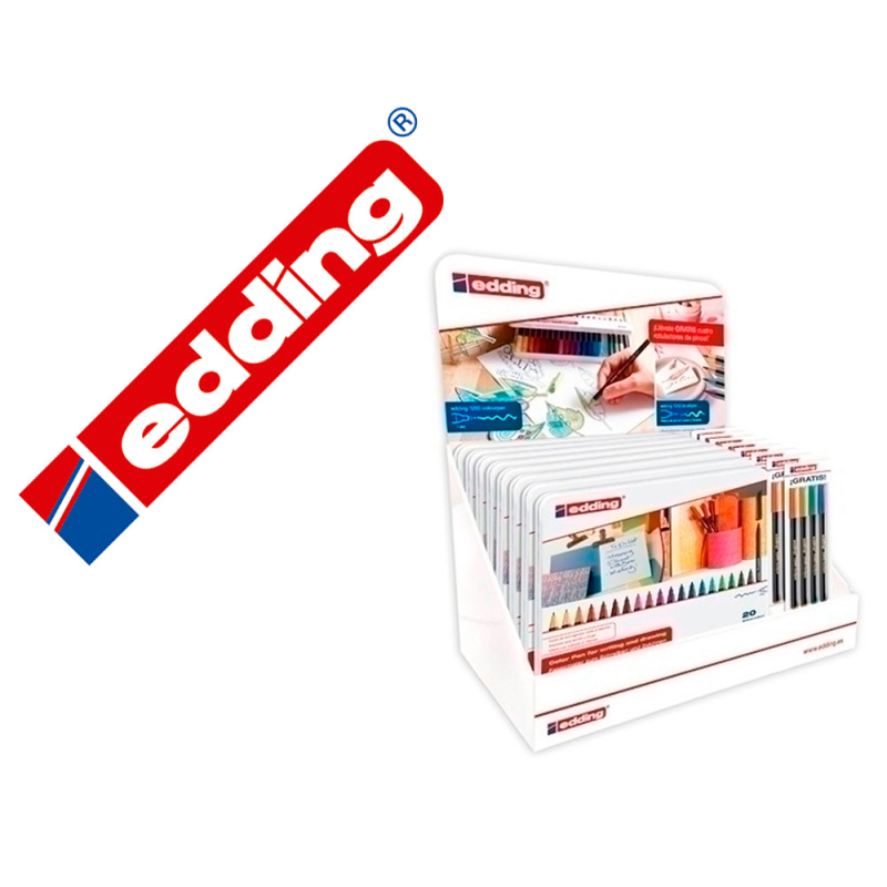 Rotulador edding punta fibra 1200 caja metalica 20 colores surtidos exp.8 unidades + 8 blister 4 edding 1340 regalo
