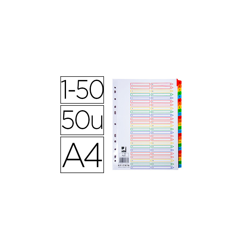 Separador numerico q-connect carton 1-50 juego de 50 separadores din a4 multitaladro