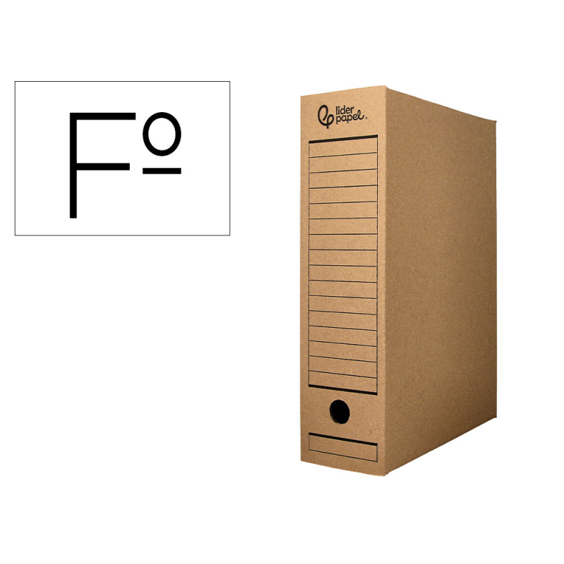 Caja archivo definitivo liderpapel folio carton reciclado 325g/m2 lomo 100 mm kraft 365x100x251 mm