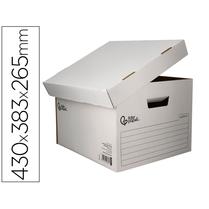 Cajon contenedor liderpapel carton automatico para 4 cajasarchivo definitivo folio / 5 archivadores a-z 430x383x265mm