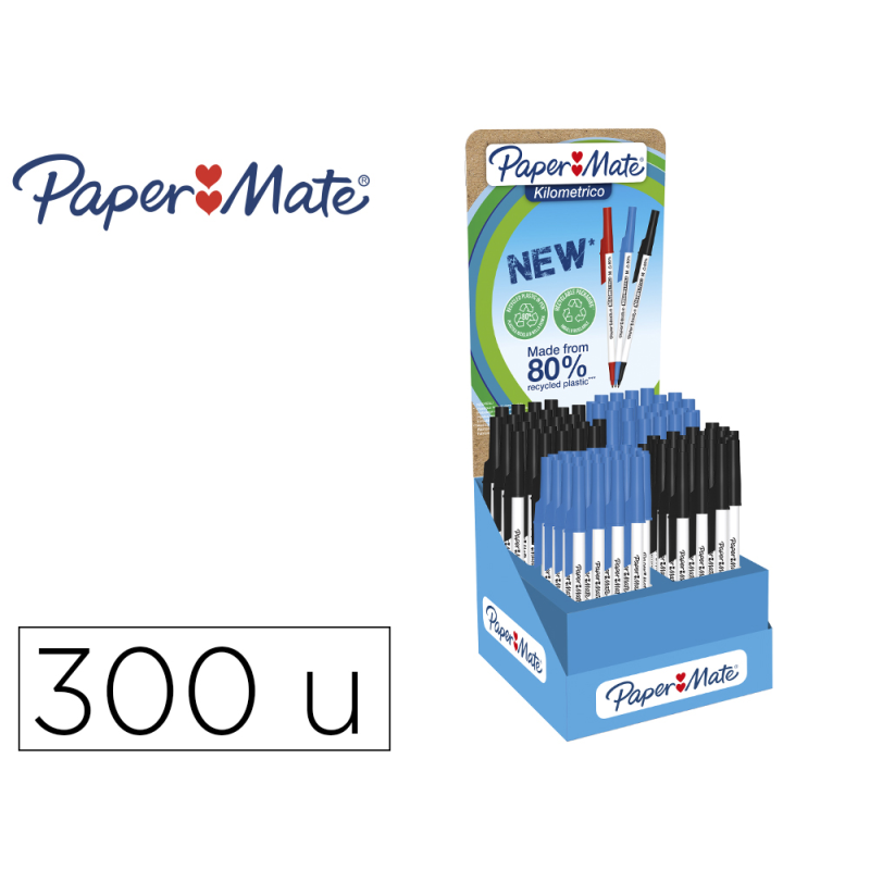 Boligrafo paper mate kilometrico punta 1 mm plastico reciclado 80% expositor de 300 unidades
