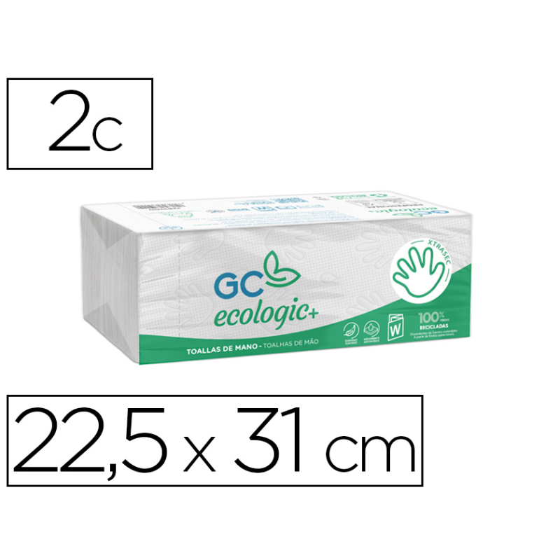 Toalla de papel mano engarzada ecologica 22,5x31 cm 2 capas paquete con 144 unidades