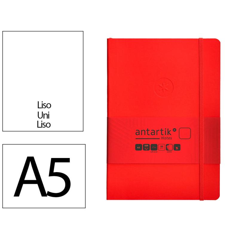 Cuaderno con gomilla antartik notes tapa blanda a5 hojas lisas rojo 80 hojas 80 gr fsc