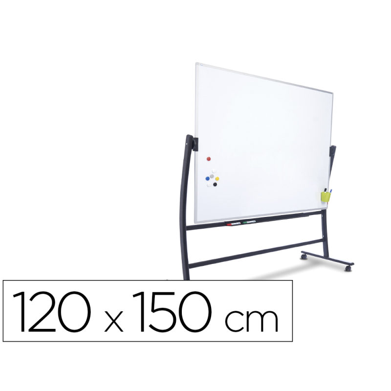 Pizarra blanca rocada acero lacado magnetico marco aluminio doble cara volteable curve 120x150 cm