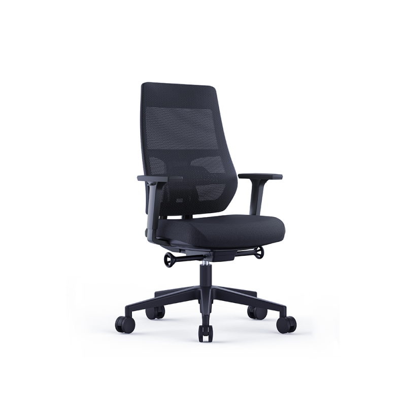 Silla rocada direccion con brazos regulables base polimero respaldo de malla y asiento en tela negro