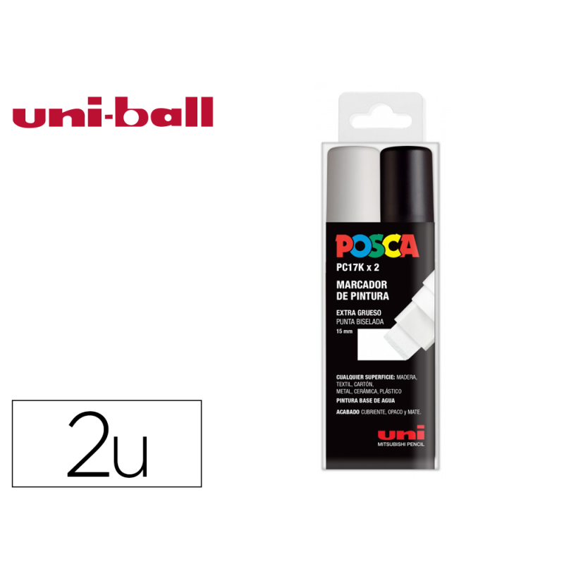 Rotulador uni posca pc-17k/2c marcador de pintura punta biselada 15 mm estuche de 2 unidades blanco/negro