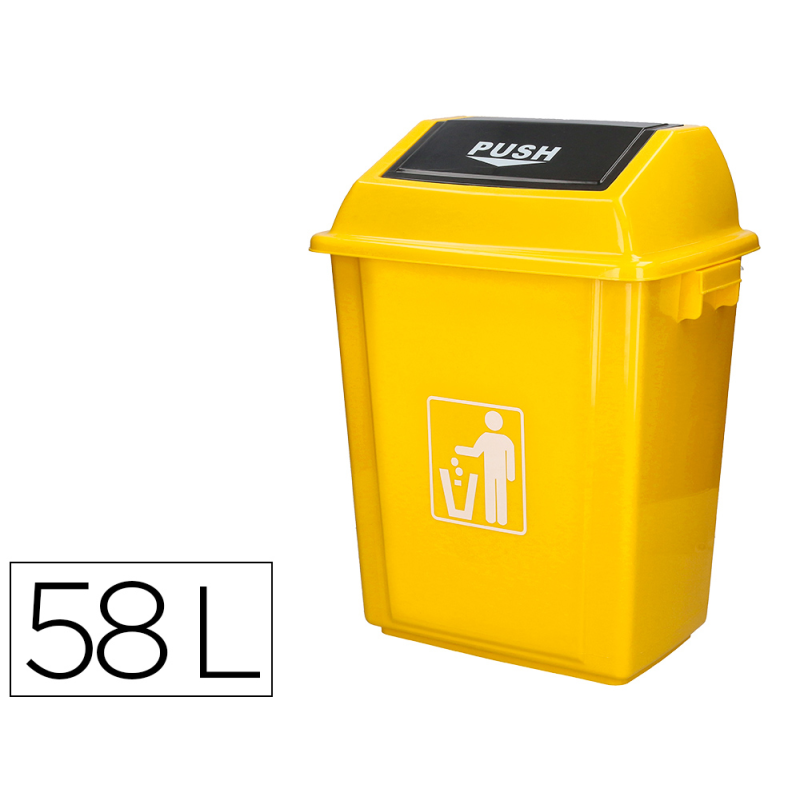 Papelera contenedor q-connect plastico con tapa de balancin 58 litros amarillo 470x330x760 mm