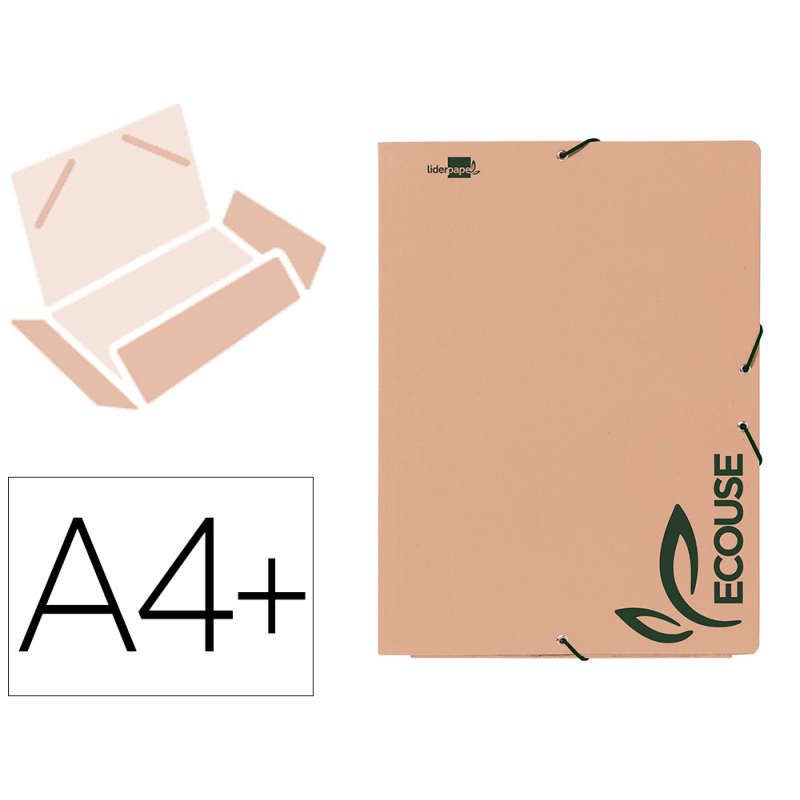 Carpeta liderpapel gomas tres solapas ecouse cartulina 400 gr din a4+ color kraft marron