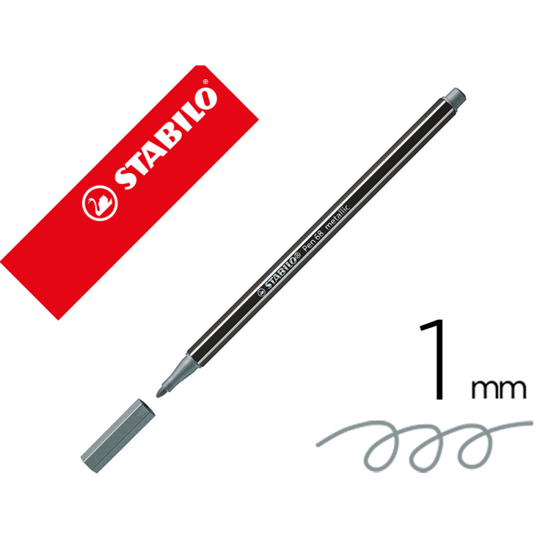 Rotulador stabilo acuarelable pen 68 metalico plata punta gruesa 1mm