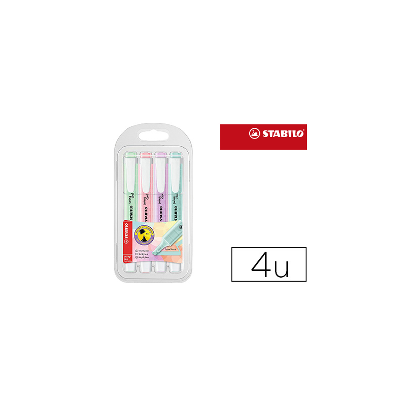 Rotulador stabilo fluorescente swing cool color pastel bolsa de 4 unidades colores surtidos