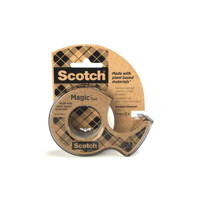 Cinta adhesiva scotch magic invisible 20 m x 19 mm ecologica en miniportarrollo