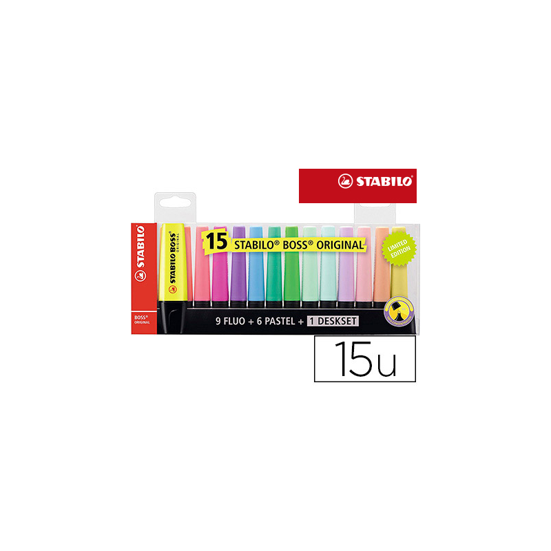 Rotulador stabilo boss fluorescente 70 blister de 15 unidades colores surtidos