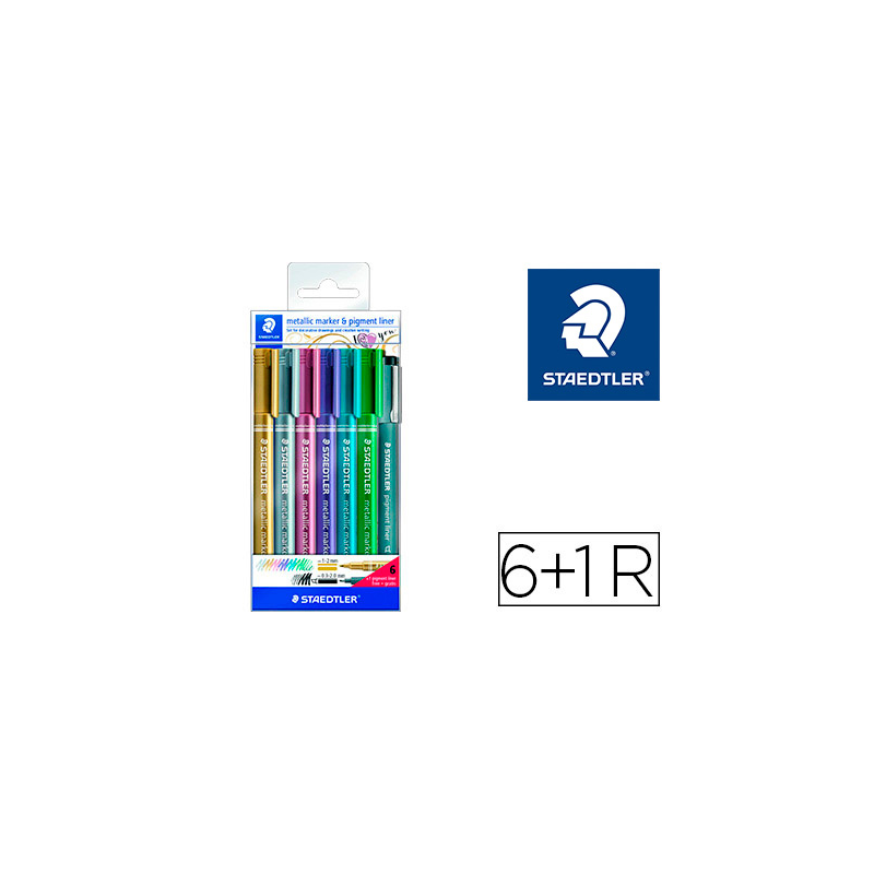 Rotulador staedtler metalico 8323 blister de 6 unidades colores surtidos + 1 rotulador calibrado 308 c2-9