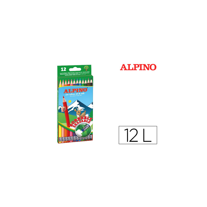 Lapices de colores alpino borrable con goma caja de 12 colores surtidos
