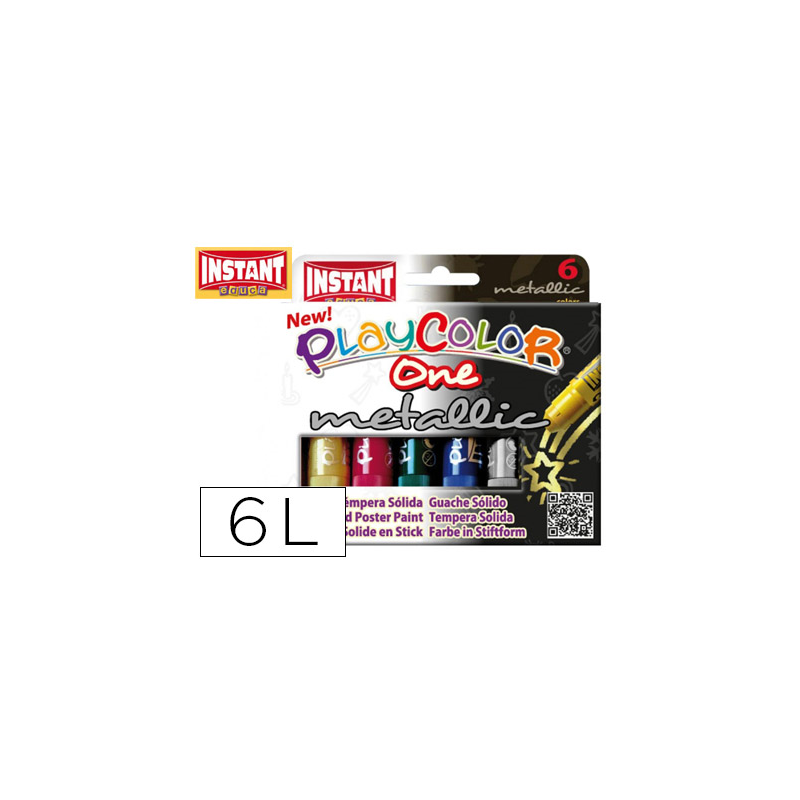 Tempera solida en barra playcolor escolar caja de 6 colores metalizados surtidos