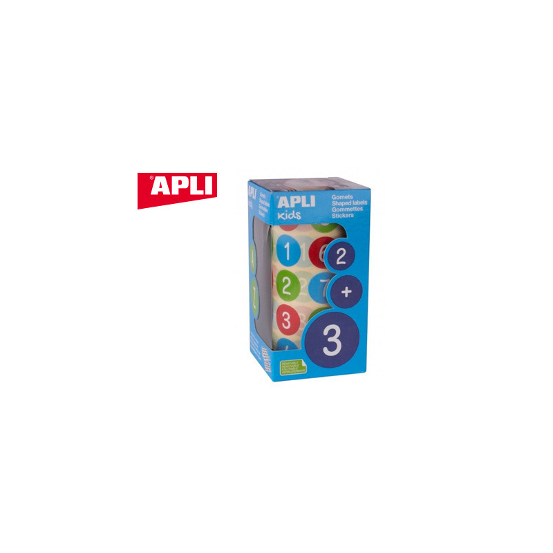Gomets apli autoadhesivo redondo numeros 20 mm diametro multicolor rollo de 900 unidades