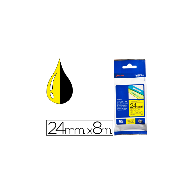Cinta brother tze651 amarillo/negro 24mm longitud de 8mts