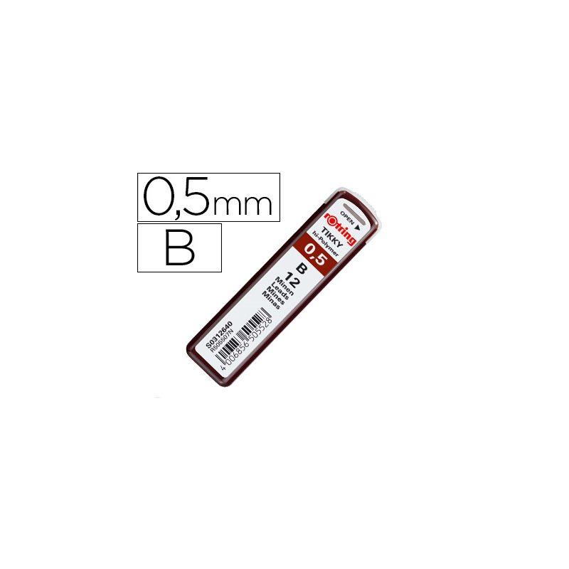 Minas rotring grafito 0,5 mm b estuche de 12 minas