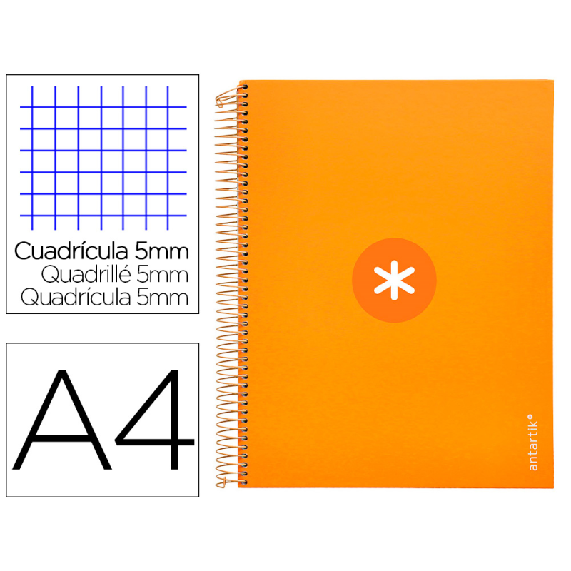 Cuaderno espiral a4 micro antartik tapa forrada 120h 90 gr cuadro 5mm 5 bandas 4 taladros color mostaza