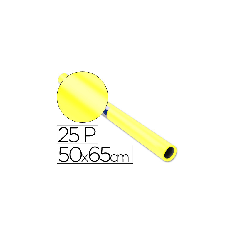 Papel charol amarillo rollo 25 hojas de 50x65 cm