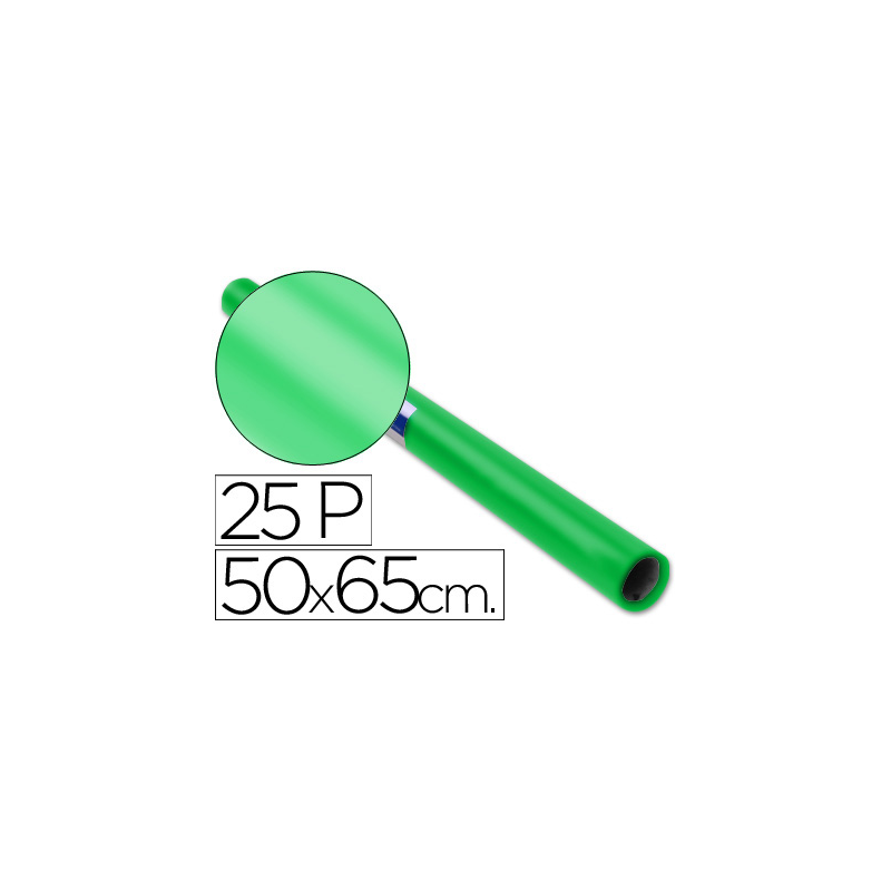 Papel charol verde rollo 25 hojas de 50x65 cm