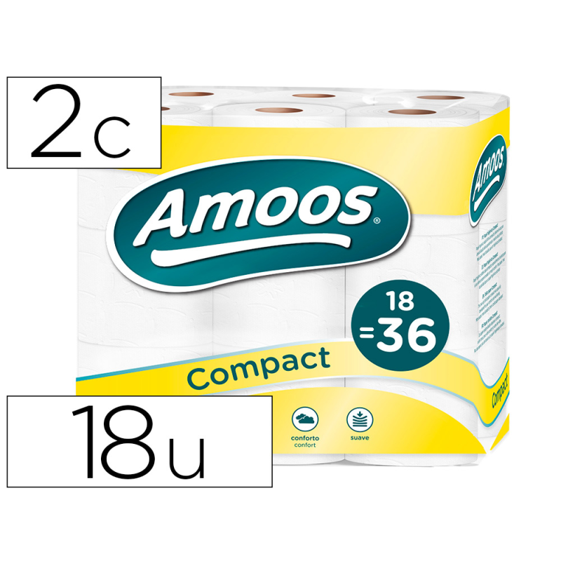 Papel higienico amoos doble largo 2 capas 32 mt paquete de 18 rollos rollos