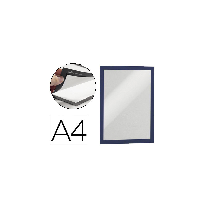 Marco porta anuncios durable magnetico din a4 dorso adhesivo removible color azul pack de 2 unidades