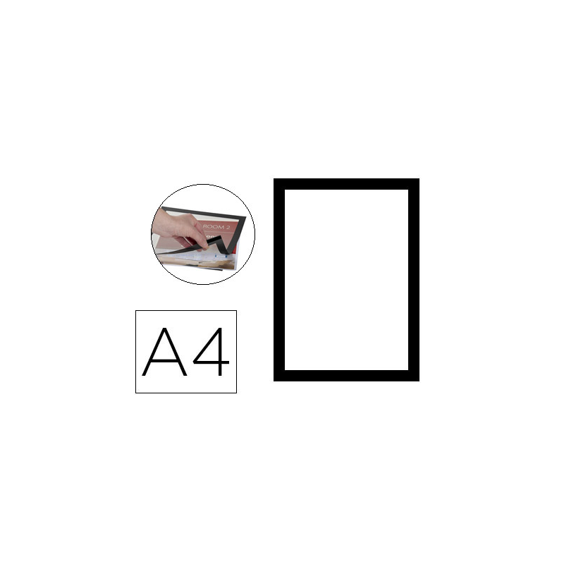 Marco porta anuncios q-connect magneto din a4 dorso adhesivo removible color negro pack de 2 unidades